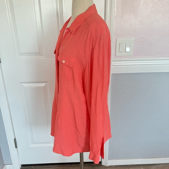J. Jill Coral Color Button Down Tunic Top Size L Petite Rayon - Picture 5 of 12